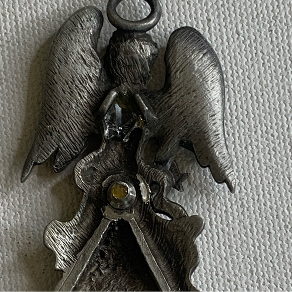 Large Pewter Angel Pendant Ornament Hanging Spiritual Guardian Angels Stars 3.5" - Picture 8 of 14